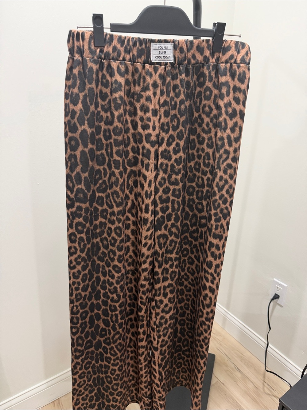 Leopard Print Wide Leg Pants - Brown and Black
